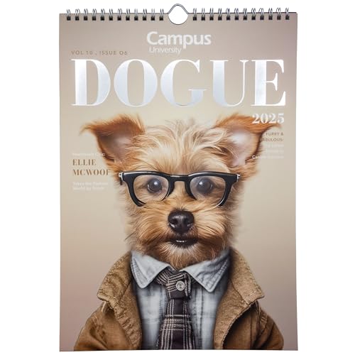 Campus 2025 Calendar, Annual Wall Calendar for Dogs Calendar Pictures to Note with Spiral Binding and Metal Hanger