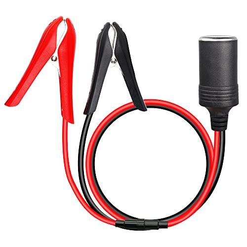 PNGKNYOCN cable de pinza cocodrilo a encendedor de cigarrillos, 18AWG 12V coche encendedor de cigarrillos enchufe a clip de cocodrilo cable de extensión con fusible de 10A (2FT)