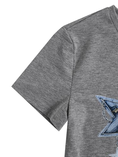 Image of RoseSeek Girl's Geometric Star Graphic Tee Tops Casual Summer Short Sleeve Crew Neck T Shirt