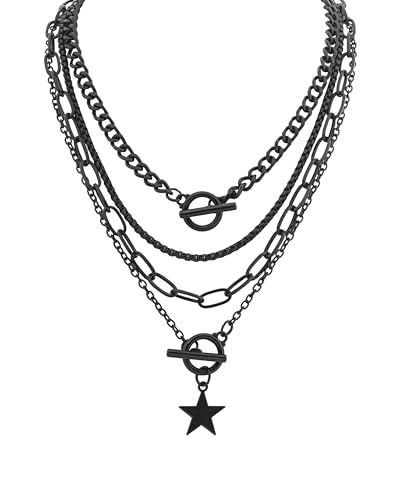 Sacina Goth Layered Black Star Choker Necklace, Black Jewelry, Gothic Punk Grunge Emo Necklace, Christmas Jewelry Gift for Women