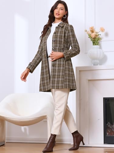 Allegra K Plaid Pea Coat for Women's Single Breasted Vintage Winter Overcoat Trench Outerwear4