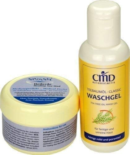 Naturset for Treatments against Acne, Pimples, impure, oily skin: SIVASH clay facial mask 250g + Tea tree oil Wash gel 200ml