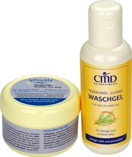 Naturset for Treatments against Acne, Pimples, impure, oily skin: SIVASH clay facial mask 250g + Tea tree oil Wash gel 200ml