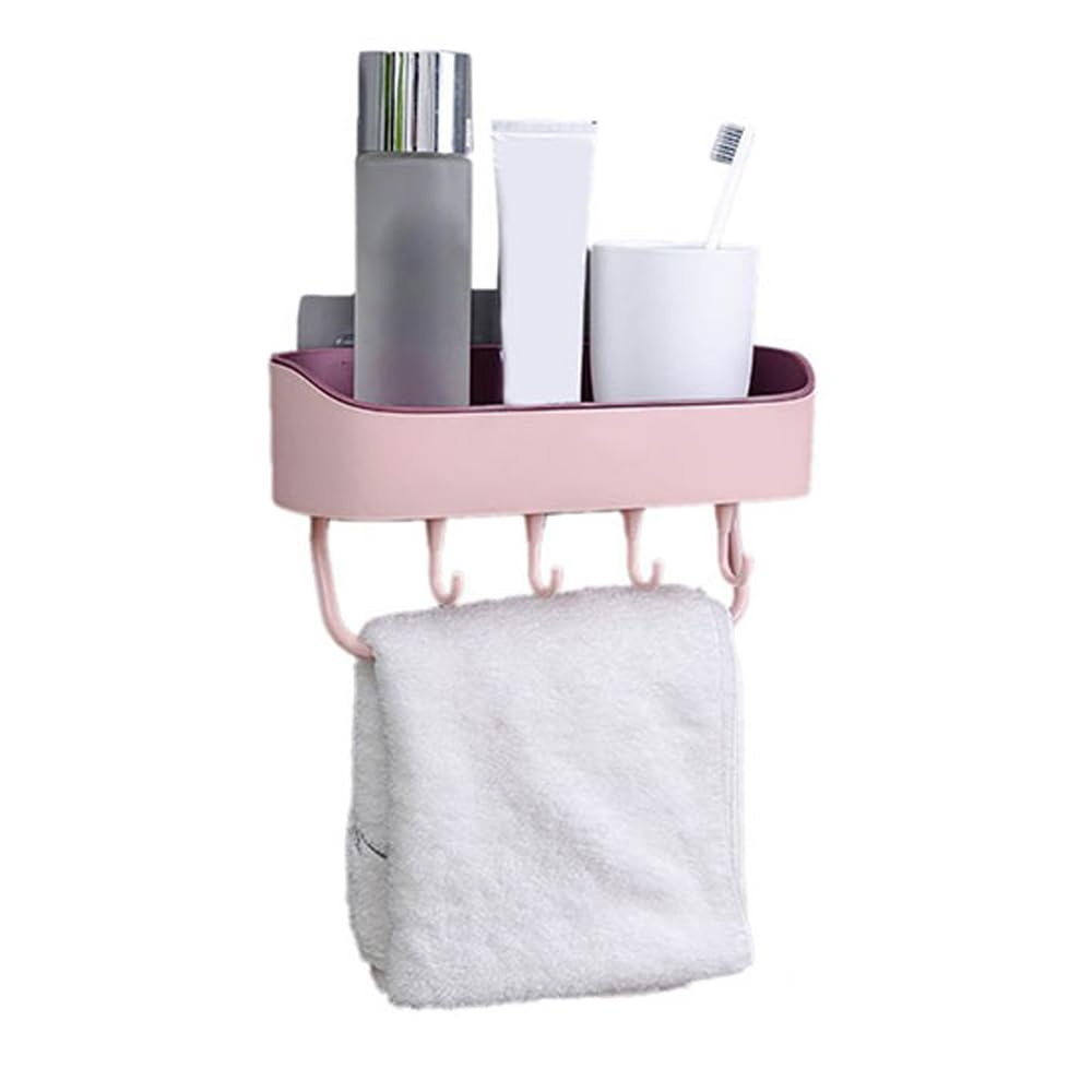 TopHomer Shower Caddy Shelf Organizer Rack No Drilling Bathroom Shelves Basket with 4 Hooks Home Farmhouse Wall Inside