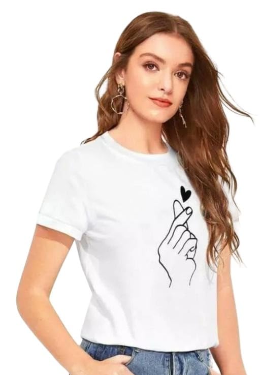 Image of Printed Cotton Blend Short Sleeve Casual Tshirt for Women Girls Trendy Daily Fashion Street Style Top