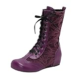 Bottine à Lacets Femme Cuir Classiques Confortables Botte Western Femmes mi Mollet pour l'Automne et de l'hiver Vintage Bottes et Bottines Talons Cheville Chaussons LéGèRes AntidéRapante Boots