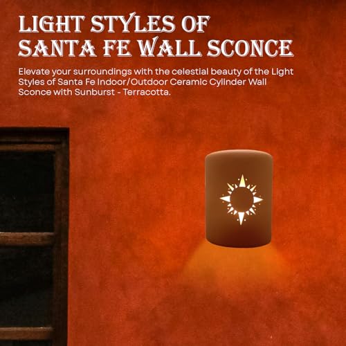 Image of Wall Sconce, Sunburst (Terracotta) Indoor /Outdoor Ceramic Cylinder Porch Light, Indoor /Outdoor Wall Sconce for Interior and Exterior Decor (100 Watt, 9.25 inch H x 7.25 inch)