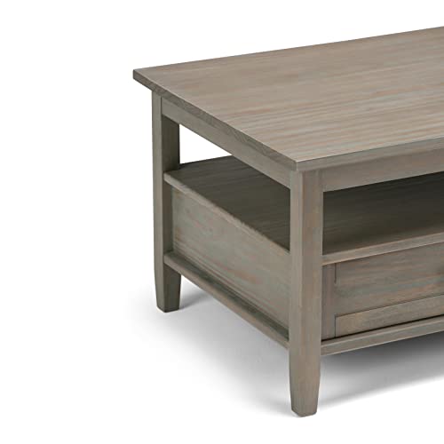 Simplihome Warm Shaker Solid Wood 48 Inch Wide Rectangle Transitional Coffee Table In Distressed Grey #TOP6