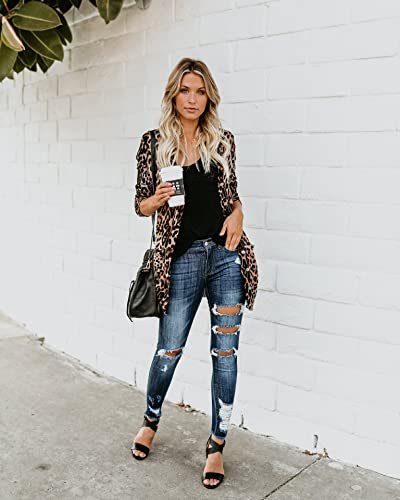 Image of Womens Leopard Print Cardigan Lightweight Long Sleeve Open Front Fall Cardigans S-XXL