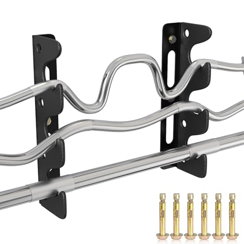HUWAIGOU Olympic Wall Mounted Barbell Storage Rack Holder Stand Hanger, 6 Expansion Screws, Wall Mounted Weight Dumbbell Rack for Olympic Barbell, Curl Bar, Commercial or Home Gym Accessory, Black