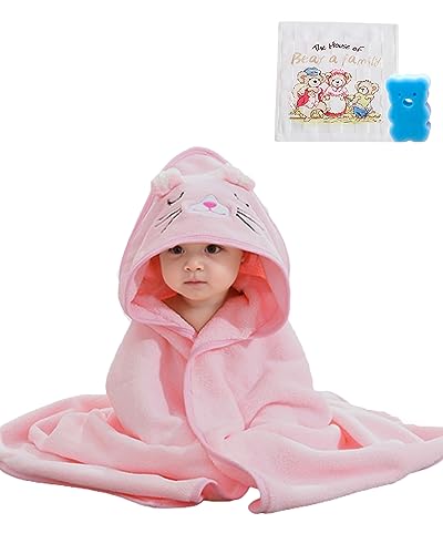 Image of btsoprz Pink Cat Hooded Towels Bath Towels for Kids Toddler Infant Boy and Girl Shower Gifts Cartoon Animal Absorbent Soft Washcloth 32 X 32 Inch