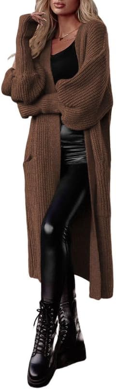 Dokotoo Cárdigan largo de punto grueso para mujer, para invierno y otoño 2023, abrigos abiertos con bolsillos