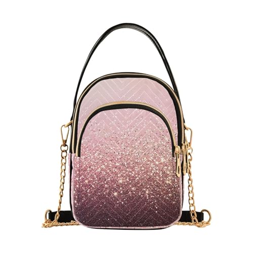 Rose Gold Shiny Glitter Crossbody Purse for Women Travel Handbag Small Shoulder Bag