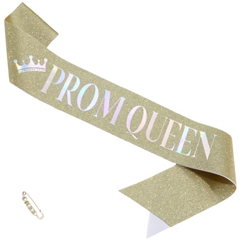 Image of inchProm Queen Sash with Pearl Safety Pin Graduation Party School Party Accessories Gold
