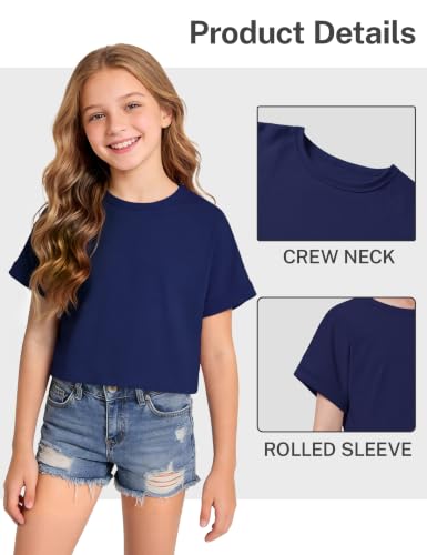 Image of Girls Crop Tops Short Sleeve T-Shirts for Girl Crew-Neck Basic Tee
