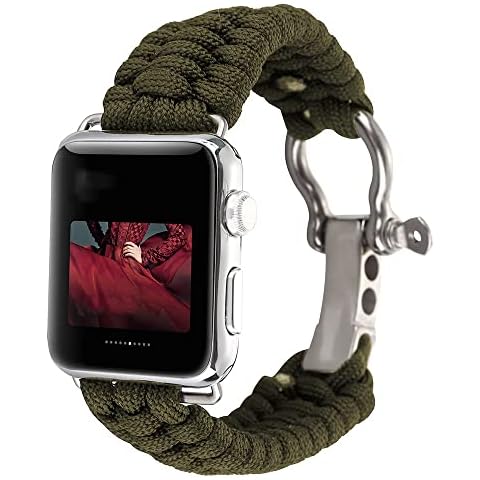KOMI Nylon Strap compatible with Apple Watch Series 8 7 6 5 4 3 2 1 SE Band, Replacement Wrist Band Sport Bracelet with Stainless Steel Clasp for iWatch(45/44/42mm, armgreen) Cover