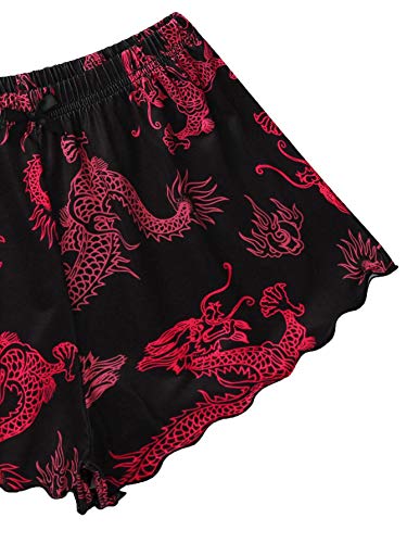 SOLY HUX Women's Cute Cartoon Print Lettuce Trim Cami Top and Shorts Cute Pajama Set Sleepwear Black Dragon S - Image 5