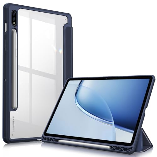 Fintie Hybrid Hülle für Samsung Galaxy Tab S8 11 Zoll 2022 /S7 11 Zoll 2020 - Stoßfeste Abdeckung mit Transparent Klar Hartschalen Rückseite Schutzhülle, Dunkelblau