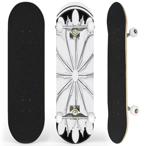 Complete Skateboard with Gothic Rosette Window Pattern Color Beginner Skateboard 7-Layer Maple Wood Double Kick Concave Skateboards for Kids, Adults, Teens 31