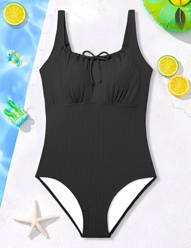 Image of CRISONE Girls One Piece Swimsuits Adjustable Straps Bathing Suit Color Block Padded Pool Beach Swimwear 9-16Y