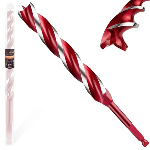 Horivo 3-Cutter Edge Wood Auger Drill Bit, 1" x 12" Heavy Duty Long Ship Auger Bit with 4-Hex Positioning Tip, Fast Boring Carbon Steel Deep Hole Drilling Bit for Soft & Hardwood, Hex Shank