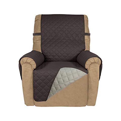 PureFit Reversible Quilted Recliner Sofa Cover, Water Resistant Slipcover Furniture Protector, Washable Couch Cover with Elastic Straps for Kids, Dogs, Pets (Recliner, Chocolate/Beige) Cover