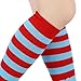 Tongcloud 2 Pairs Women's Knee High Socks Outdoor Sport Athletic Socks Casual Stripe Tube Socks(Red and Blue)