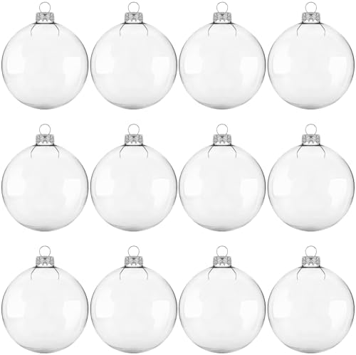 12 Pcs Clear Glass Ornament Balls,Removable Clear Hanging Ball,Xmas Fillable Balls for DIY Craft,Christmas Party,Xmas Tree,Wedding Decor(3.15 in)