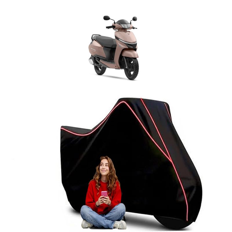 Image of Jupiter Drum Scooty Bike Cover Water Resistant Outdoor Use Universal Fit Scooters Motorcycles Heavy Duty UV Protection Dust Rain Scratch Resistant Elastic Bottom Black Blue Piping