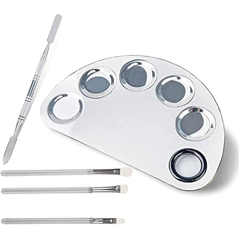Makeup Paletten Edelstahl Kosmetik Mischpalette Palette Professionelle Kosmetische Mischen Palette mit Spachtel Eyeliner Pinsel für Kosmetik und Pigment Mischen Cover