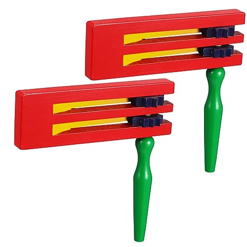 BESTonZON 2 Pack Wooden Ratchet Sound Toys Matraca Bell for Boys and Girls Musical Instruments Toys