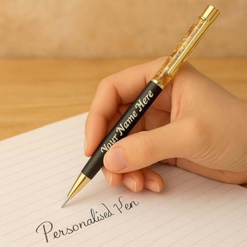 Image of Kajri Gifts Customized Pen With Name Luxury Ballpoint Gold Flake Barrel Customised Pen With Name Black And Gold Body Personalized Gift For Professionals And Graduates (Golden Flake)