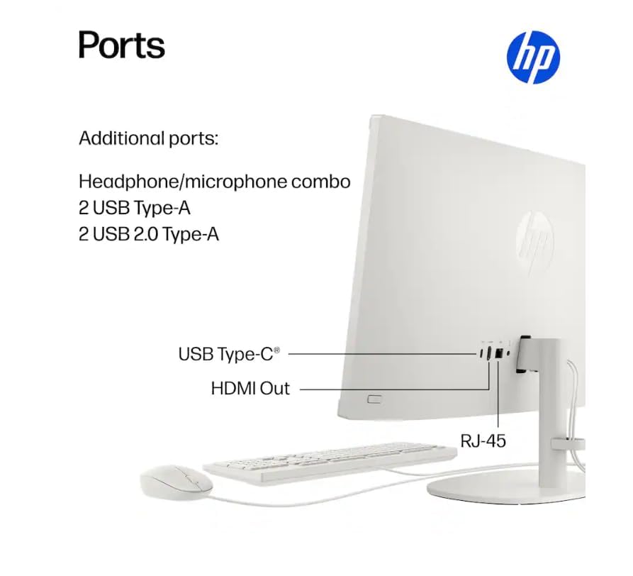 Image of HP 22 inch All-in-One Desktop Computer, 8GB DDR5 RAM, 128GB UFS Storage & 512GB External,13th Gen Intel Quad-Core CPU, FHD VA Display, WiFi 6, Bluetooth 5.3, RJ45, USB-C (10Gbps), UHD Graphics, 720p Cam