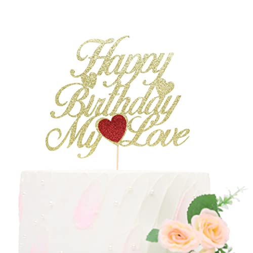 VAVAYAO Happy Birthday My Love Cake Topper - Lover, Husband, Wife Cake Topper, Cake Topper with Heart, Romantic Cake Topper. Photo Props (CQ047)