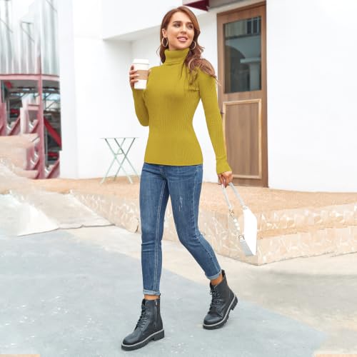 Image of Rocorose Women's Ribbed Turtleneck Sweater Long Sleeve Knitted Solid Pullover
