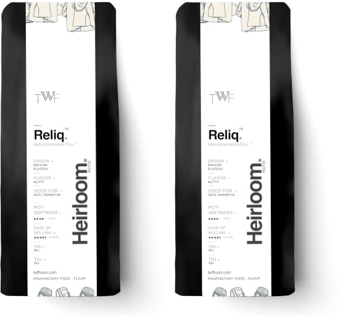 Image of TWF Reliq Flour Atta, 5kg, Ancient Heirloom Wheat | Naturally Low Glycemic Index | High Mineral, Antioxidant, vitamin and Fibre | Low Gluten | Gut friendly aata (Pack of 2)