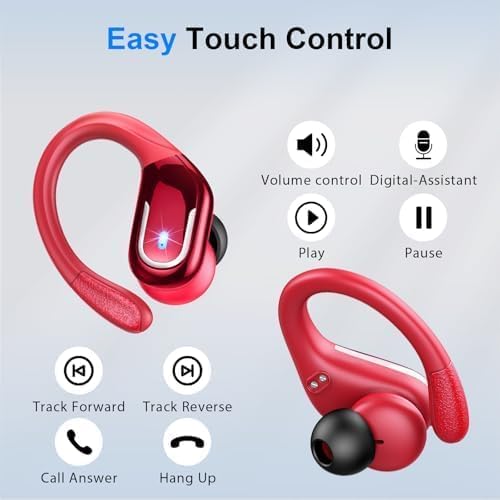 Image of Wireless Earbuds, Sports Bluetooth 5.4 Headphones IPX8 Waterproof, 70H Over Ear Buds with Deep Bass Sound,4 ENC Noise Cancelling Mics, USB-C Fast Charging Earphones with Earhooks for Workout /Running | Bluetooth 5.4, 4 ENC Microphones, Deep Bass Sound, LED Display, USB-C Fast Charging, Secure Fit For Running, Gym And Workouts