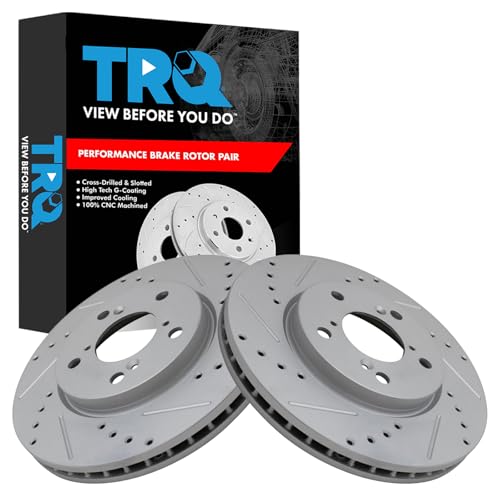TRQ Front Performance Brake Rotors Set Premium G-Coated Cross Drilled & Slotted Compatible with 2005-2010 Honda Odyssey