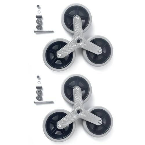 2個セット LVYUAN キャリーカート 階段 交換用3輪タイヤキット キャスター交換用 ホイール アクセサリー 静音 耐久性 鋼鉄製 (3輪階段仕様) (シルバー, L)