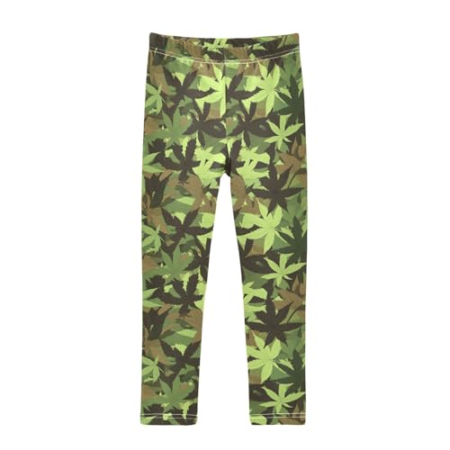 senya Girls Printed Leggings Yoga Pants Leaves in Camouflage Pattern for Kids in 4t to 10 Years, 4T