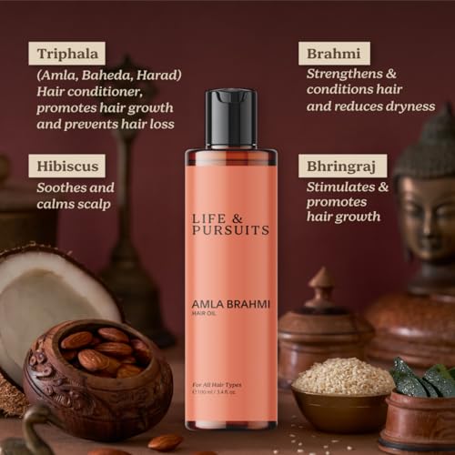 Life & Pursuits Amla Brahmi Hair Oil for Hair & Scalp Health - 100 ml | Natural, Indian Ayurveda Oil for Healthy & Shiny Hair | Coconut, Castor, Sesame, Triphala, Gotukola - Image 3