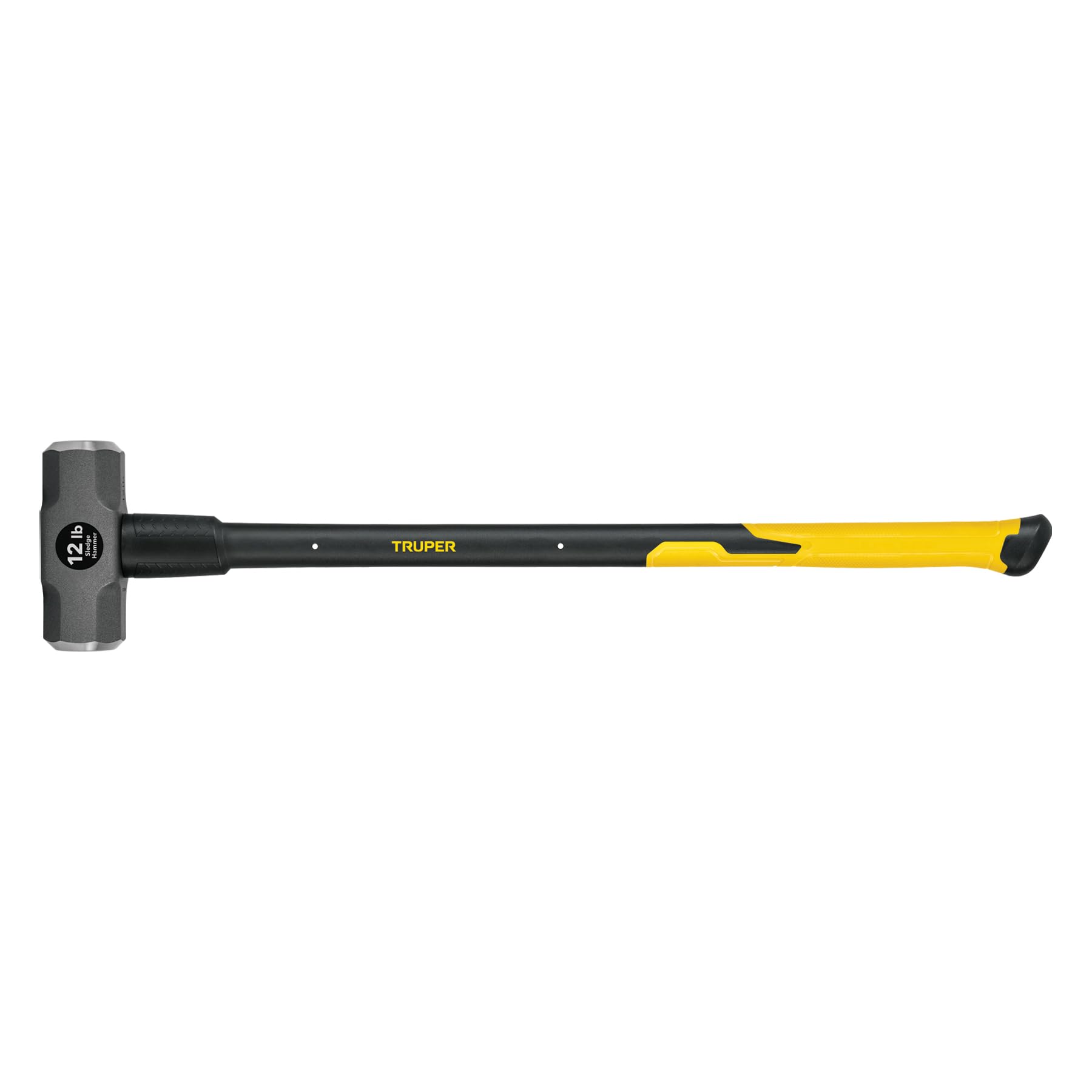 Truper 12 lb Sledge Hammer, 34-Inch Fiberglass Handle with Shock-Absorbing Grip, Double-Faced Forged Steel Head, Heavy-Duty Industrial Demolition Tool (Model 30931 / MD-12F)