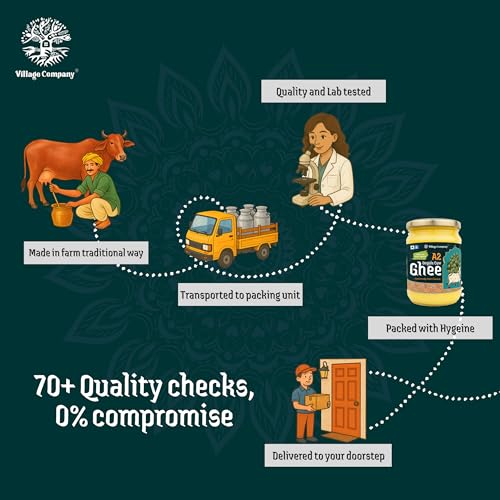 Image of Village Company A2 Cow Ghee Bilona Method | Bilona Ghee Ongole Cow | Bilona Ghee | Pure Ghee A2 Desi Cow Ghee | Vedic Pure Organic | Traditional Curd Churned | Lab-Certified | Glass Jar One Litre (1000 ML A2 Cow Ghee)