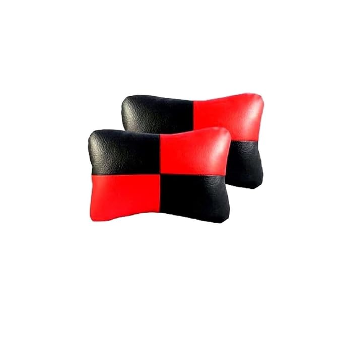 Car Sqaure RED Black Faux Leather Neck Rest for Skoda Laura