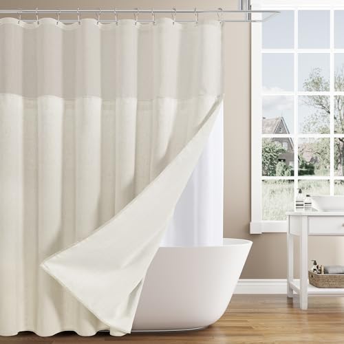 Naturoom NAYL-SCYMSSPJ7272BS Beige Linen Shower Curtain With Snap In Liner Set Rustic Farmhouse Shower Curtains thumb #6