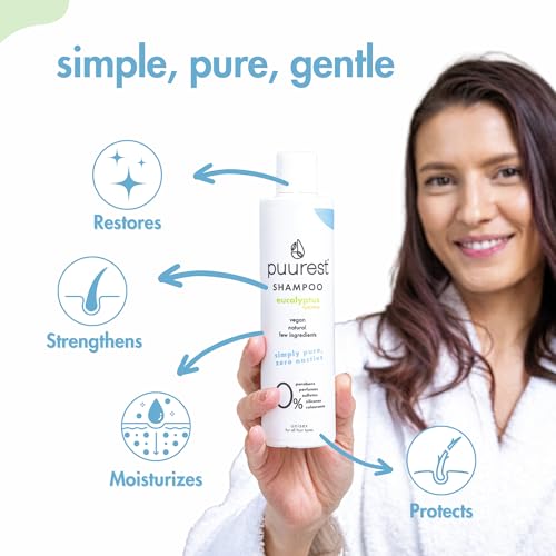 Puurest Shampoo ohne sulfate parabene und silikone, ohne alkohol, ohne salz - natural & vegan - sulfatfreies, parfümfrei - mit Eukalyptusöl & Jojobaöl, 250ml