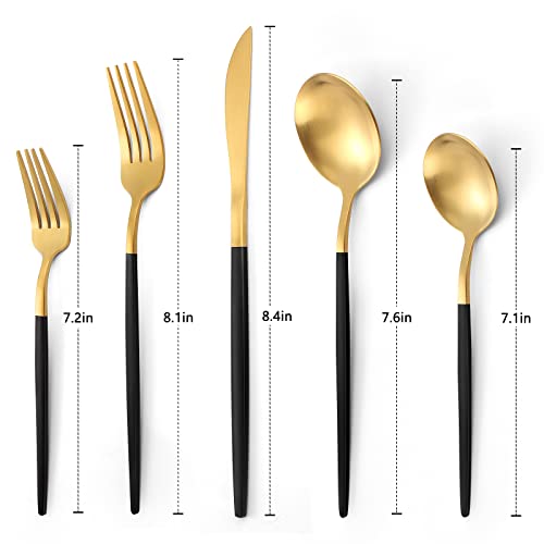 VANVRO Matte Black Gold Silverware Set, 20-Piece Stainless Steel Flatware Set, Satin Finish tableware Cutlery Set, Service for 4, Home and Restaurant, Dishwasher Safe by VANVRO - Used condition - Image 2