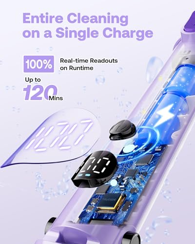 Image of Electric Spin Scrubber, Cordless Cleaning Brush with 440RPM /90Mins Runtime, 3 Adjustable Angles&Sizes, 6 Replaceable Brush Heads, 2 Speeds for Bathroom Glass, Bathtub, and Shower, Car Cleaning, Purple