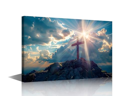 Toile spirituelle de la croix sur le Golgotha décoration murale encadrée 40x60 cm