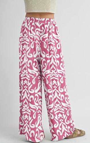 Image of PRETTYGARDEN Womens Pants Elastic Waist Floral Lightweight Palazzo Pants for Women Casual Lounge Wide Leg Pants Woman
